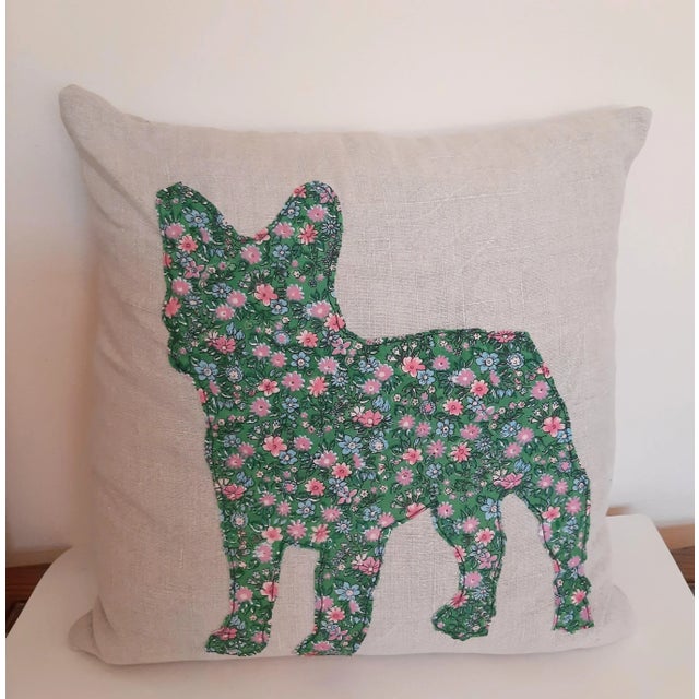 Green French Chintz Bulldog Puppy Dog Pillow XL For Sale - Image 8 of 10