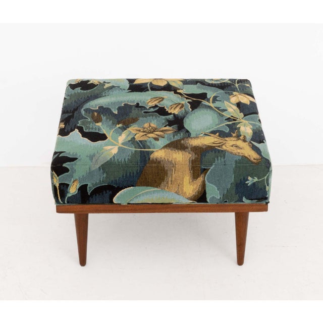 Modern Modern "Doe-Run" Woven Chenille Upholstered Ottoman For Sale - Image 3 of 9