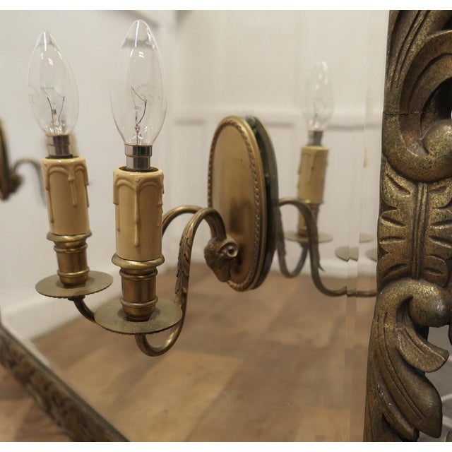 Goldenrod Large French Gothic Gilt Overmantel Mirror with Twin Sconces, 1890s For Sale - Image 8 of 18