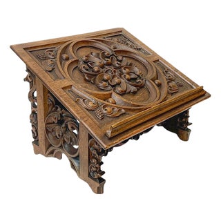 19th Century Gothic Revival Carved Wood Book Stand For Sale
