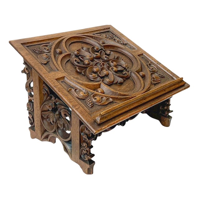 19th Century Gothic Revival Carved Wood Book Stand For Sale