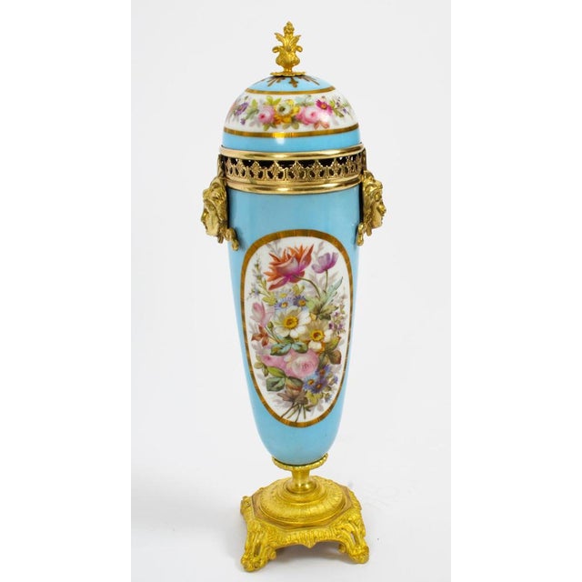 French Duck Egg Blue Sevres Urns, 19th Century, Set of 2 For Sale - Image 5 of 18