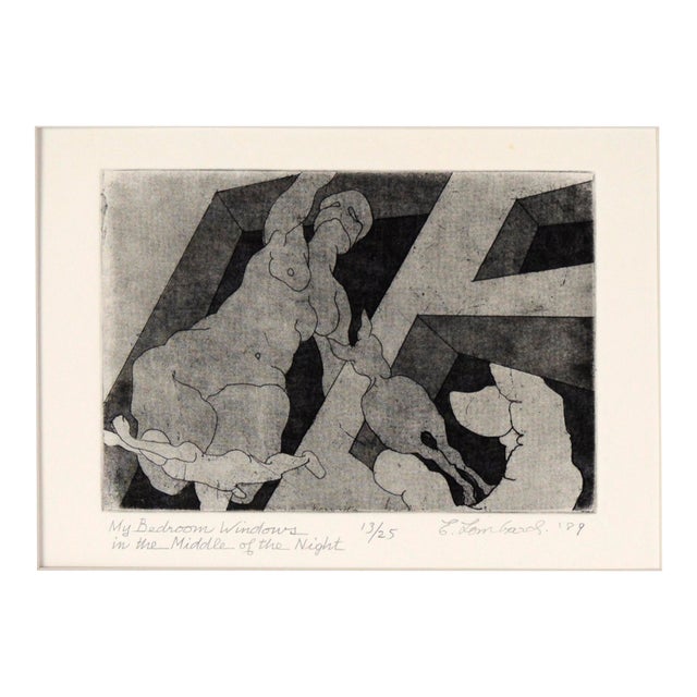 "My Bedroom Windows in the Middle of the Night" Etching in Ink on Paper, #13/25 by Ernesto Lombardi For Sale