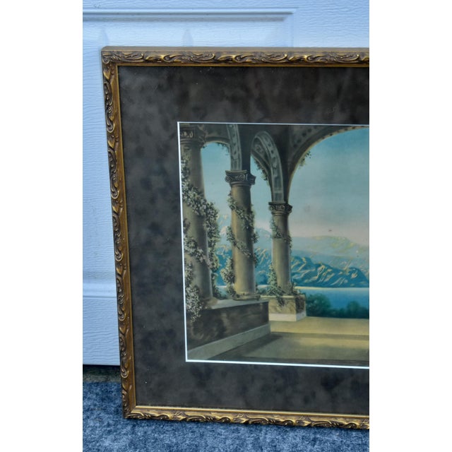 Vintage Twilight Lithograph Matted Print Framed Art Deco Uv Glass 1980s For Sale In Philadelphia - Image 6 of 13