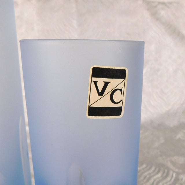 1970s Blue Cut to Clear Bar Ware Set With Serving Pitcher and Five Glasses - Set of 7 For Sale In San Francisco - Image 6 of 13