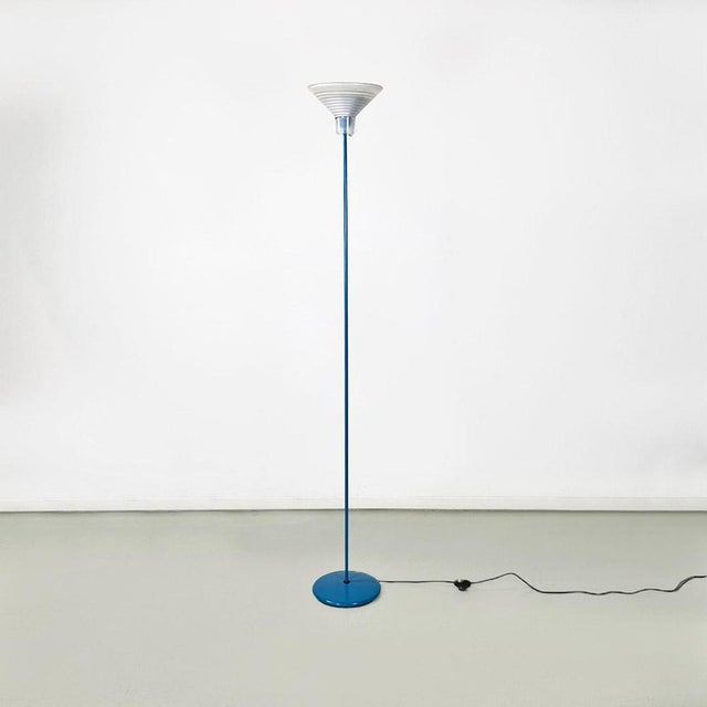 Italian Modern Light Blue Metal and Glass Floor Lamp, 1980s For Sale - Image 4 of 15