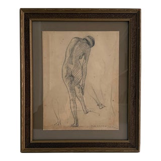 1920s Academic Charcoal Standing Woman, Signed For Sale