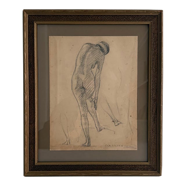 1920s Academic Charcoal Standing Woman, Signed For Sale