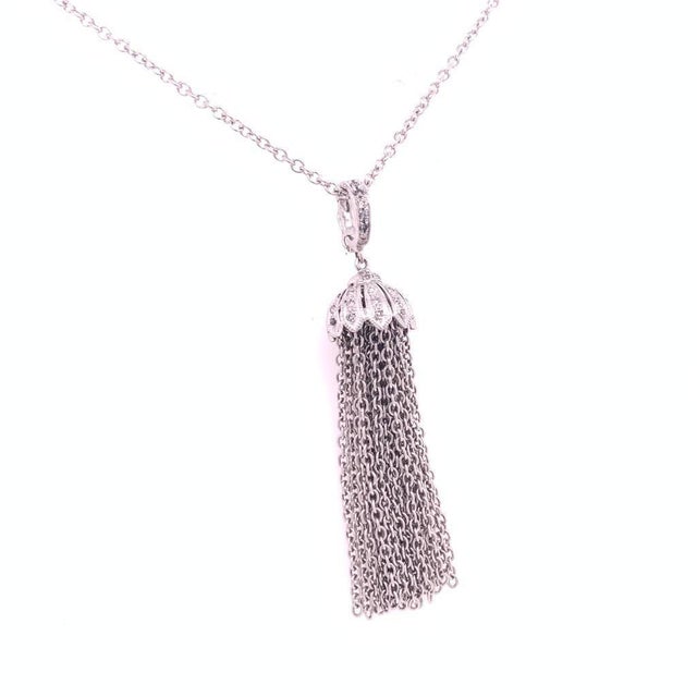 Diamond Tassel Pendant Chain Necklace 18k Gold 0.15 TCW Certified For Sale - Image 10 of 10