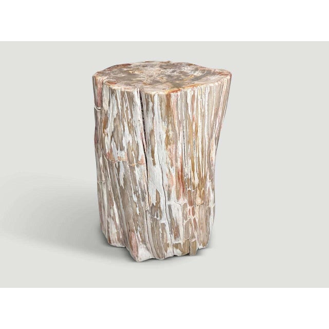 "Impressive rare coral tone ancient petrified wood side table. It’s fascinating how Mother Nature produces these exquisite...