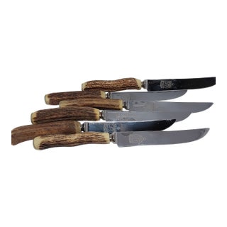 1980s Hoffritz Bone Handle Steak Knives Set of 6 Vintage Sheffield Stainless Blades For Sale