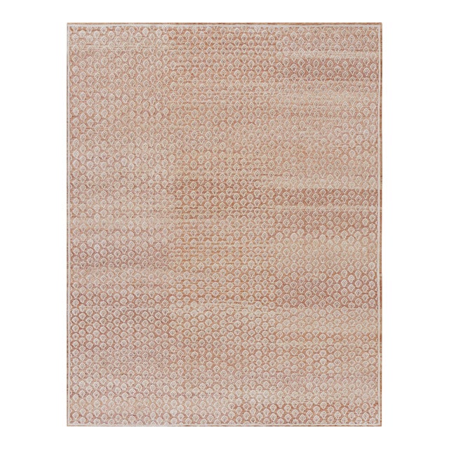 Rug & Kilim’s Modern Block Print Rug in Red and Pink with White Floral Pattern - 5x7 For Sale