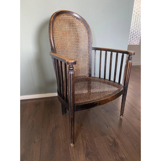 1920s Vintage Art Deco Wood and Rattan Easy Chair, 1920s For Sale - Image 5 of 15