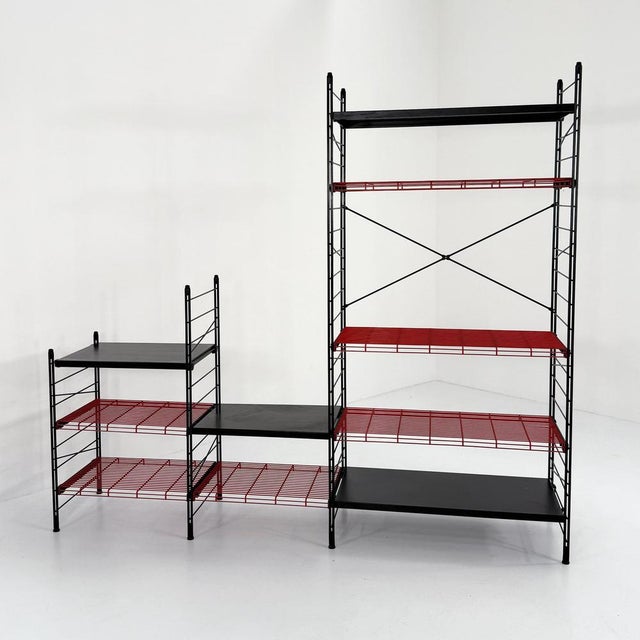 1980s Vintage Black and Red Bookshelf in Metal, 1980s For Sale - Image 5 of 10