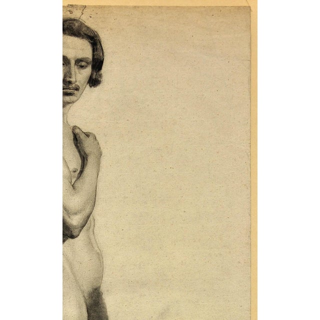 Henry Arthur Roberts after Drölling, Pre-Second Republic French Academy Life Study of Standing Male Nude, 1800s, Charcoal & Pencil on Paper For Sale - Image 6 of 18