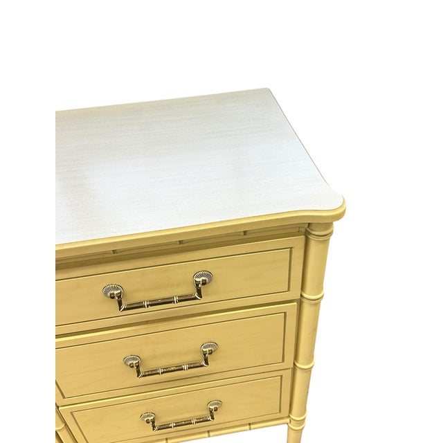 Boho Chic Vintage Palm Beach Regency "Bali Hai" Henry Link Style Cream Colored Faux Bamboo Nine Drawer Dresser For Sale - Image 3 of 9