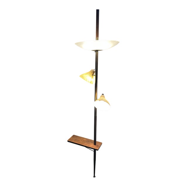 Vintage Mid-Century Modern 3-Light Tension Pole Lamp For Sale