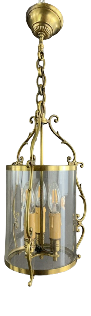 20th Century Brass and Glass Lantern Pendant Light