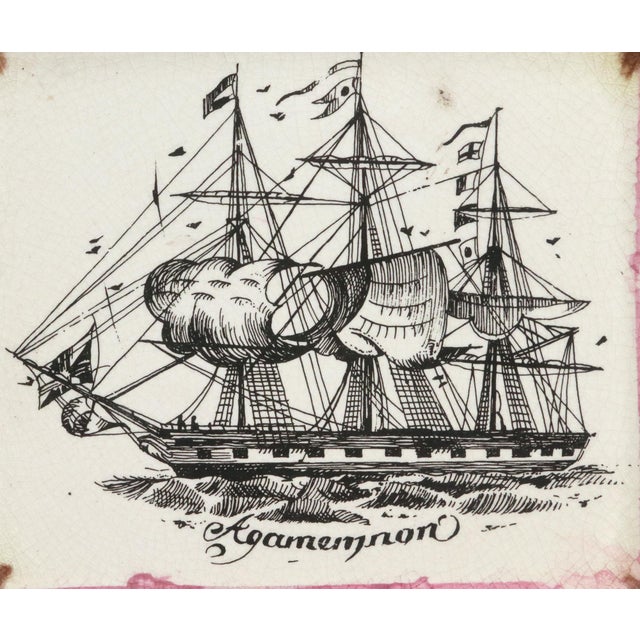 Decorative English Luster Maritime Pottery Plaque-Titled "Agamemnon" For Sale - Image 4 of 7