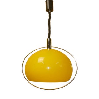 Pendulum Pendant in Yellow Plastic and Chrome, 1970s For Sale