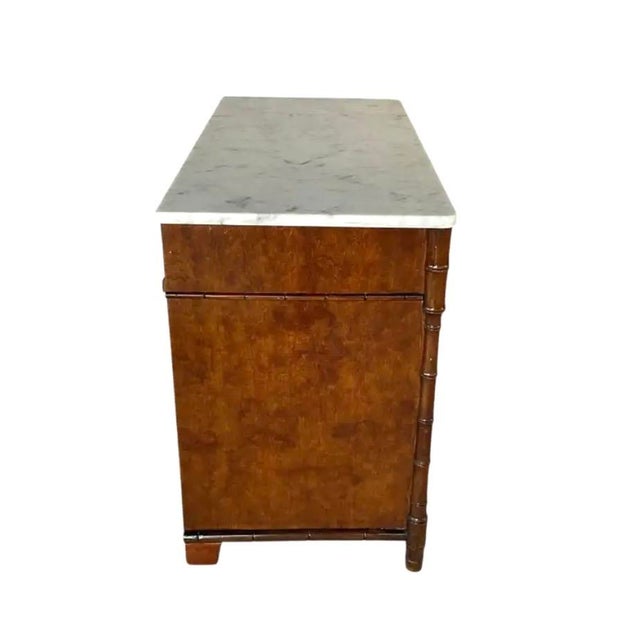 Brown Birdseye Maple Faux Bamboo Marble Top Cabinet For Sale - Image 8 of 12
