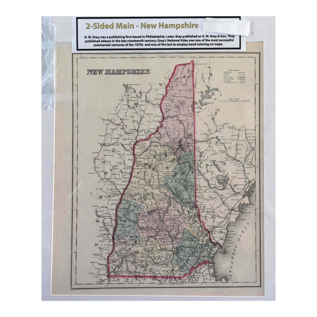 Antique Two-Sided Map of Maine & New Hampshire (C. 1870s) For Sale