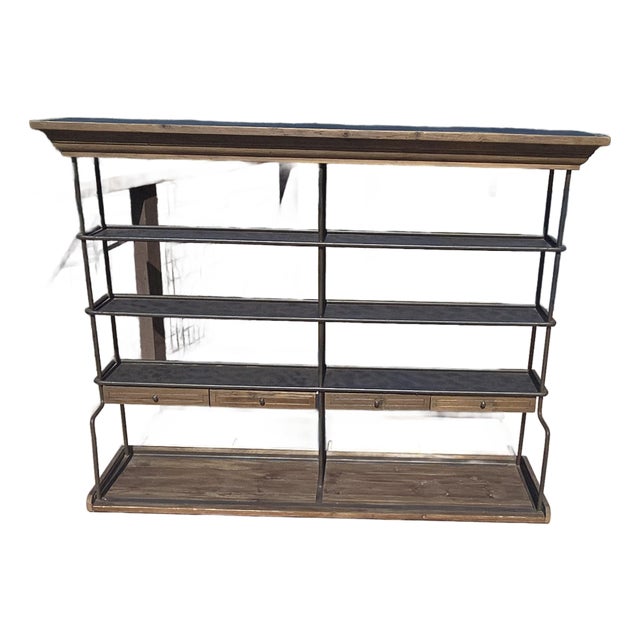 Mercantile Iron and Wood Display Rack With Drawers For Sale