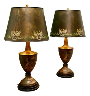 Large Bronze Coloured Toleware Table Lamps, 1960s, Set of 2