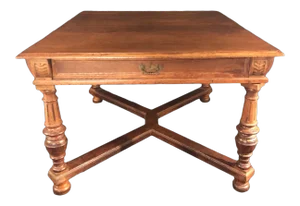 Carved Oak Arts and Crafts Art Deco French Expandable Dining Table