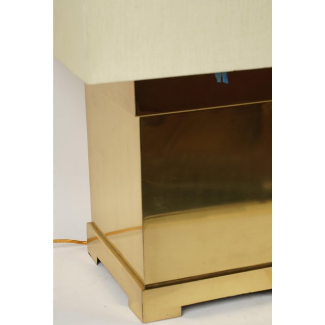 A Great Pair of Stylish Brass Table Lamps each square with a square fabric shade; marked "Remington" to sockets...