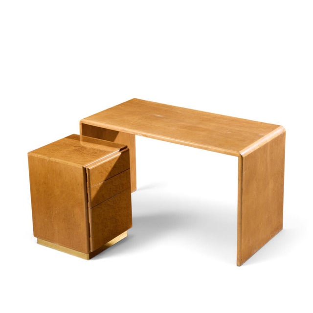 Milo Baughman for Thayer Coggin Mid Century Birdseye Maple and Brass Desk For Sale - Image 9 of 11