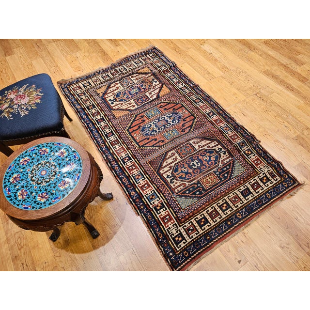 Navy Blue Antique Karachov Kazak Area Rug, Hand-Knotted Wool, Caucasus, 1800s, 4' x 7' For Sale - Image 8 of 16