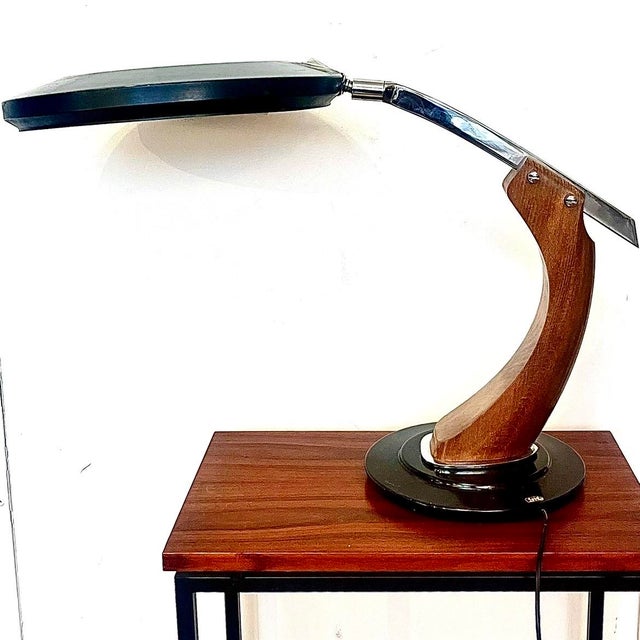 Wood President Desk Lamp by Fase Black Lacquered Edition and Mongoy Wood, 1968 For Sale - Image 7 of 7