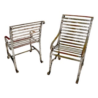 Heavy Antique Wrought Iron Outdoor Chairs His & Hers For Sale