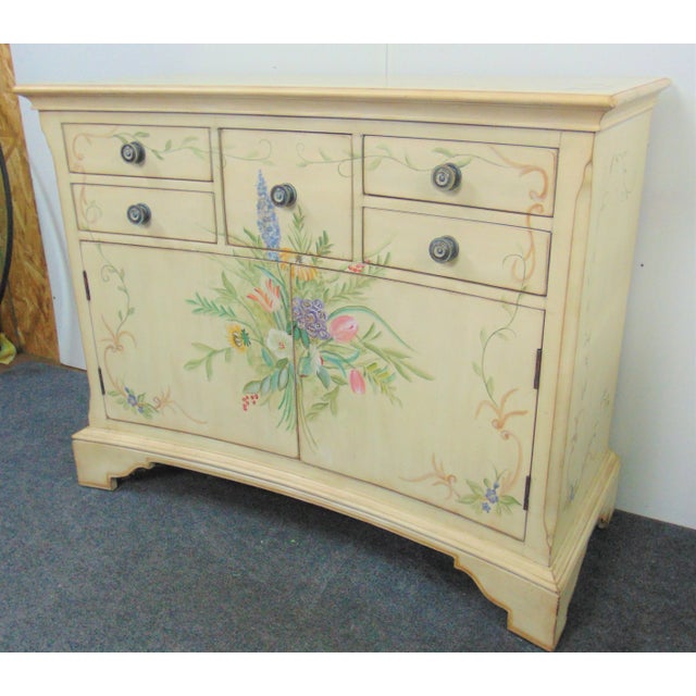 Italian Style Cream Hand Paint Decorated Floral Sideboard For Sale - Image 4 of 8