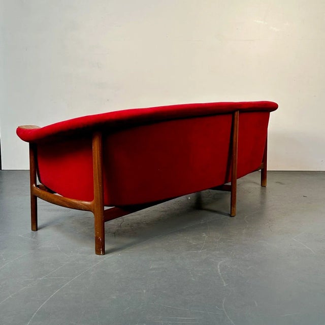 Curved Danish Mid-Century Modern Three Seater Sofa by Johannes Andersen, Walnut For Sale - Image 12 of 13