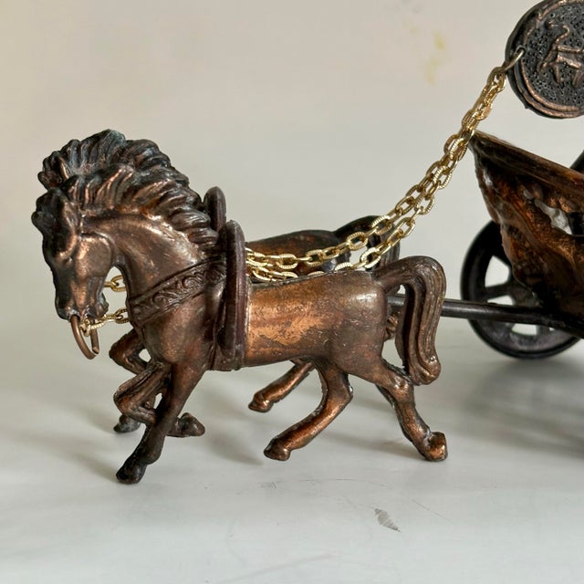 Vintage Bronze Roman Warrior in Chariot Pulled by Two Horses Sculpture For Sale - Image 4 of 11