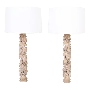 Pair of 18th C. Italian Carved Columns Converted to Lamps
