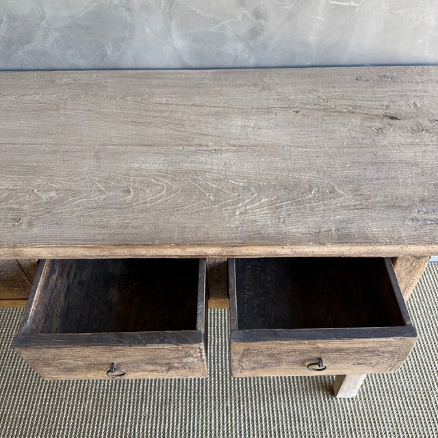 Wood Vintage Painted Elm Wood Console Table With Drawers For Sale - Image 7 of 13