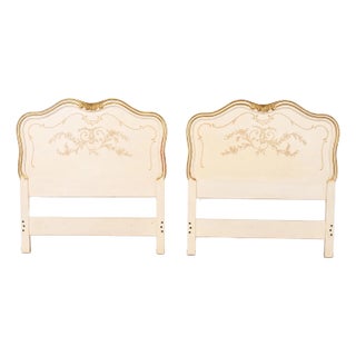 John Widdicomb French Provincial Louis XV Cream Lacquered and Parcel Gilt Twin Size Headboards, Pair For Sale