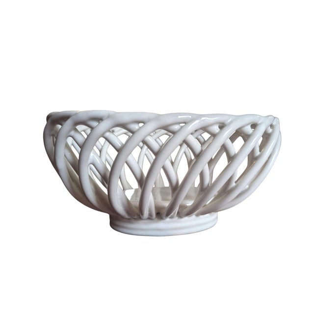 Mid 20th Century Vintage Stoneware Ceramic Pottery Lattice Fruit Bowl For Sale - Image 5 of 11