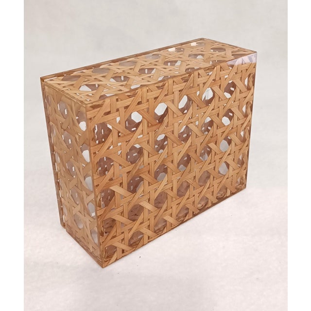 Mid-Century Modern Acrylic Glass and Vienna Straw Box from Christian Dior, 1980s For Sale - Image 9 of 11