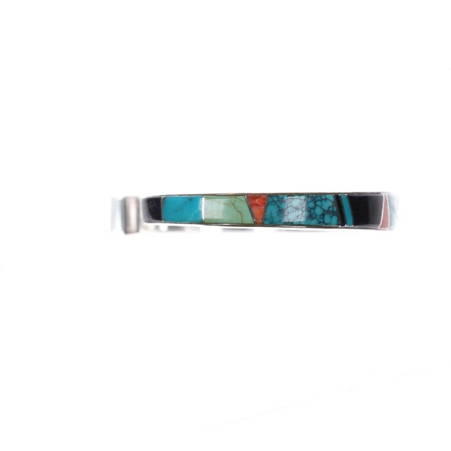 Late 20th Century 6 3/8" Kay Yazzie Navajo sterling multi-stone channel inlay cuff bracelet For Sale - Image 5 of 10