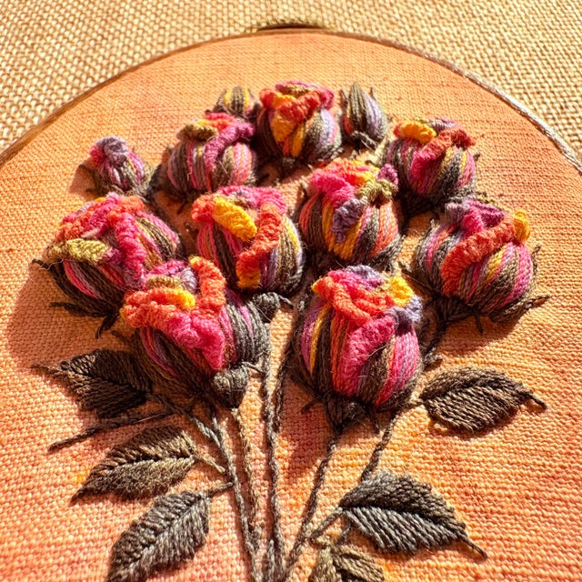3d Rose Stumpwork Embroidery Art, Framed Botanical Sculpture, Handmade Floral Wall Decor For Sale - Image 10 of 14