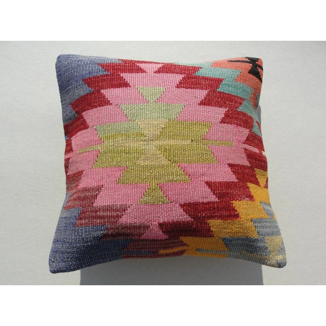 Kilim Rug Pillow Made from old turkish kilims Back side cotton and has closed with a solid hidden zipper size:16" x 16" It...