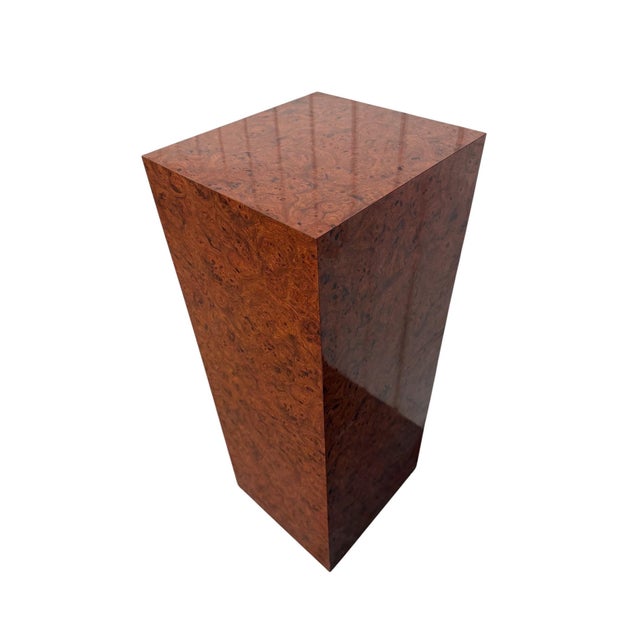 Post-Modern Laminated Burled Wood Pedestal For Sale - Image 4 of 5