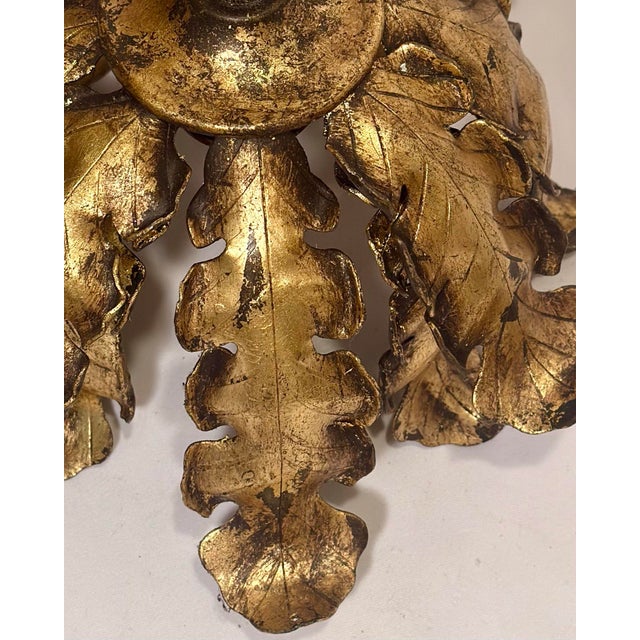 Gold Vintage Banci Firenze Style Hand-Gilt Oak Leaf Pendant Light For Sale - Image 8 of 12