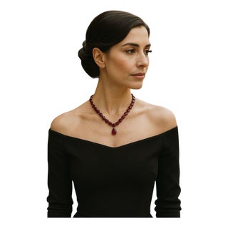 Bochic "Capri" Vintage 120 Carat Plus Of Natural Ruby Necklace Set 18K Gold & Silver For Sale