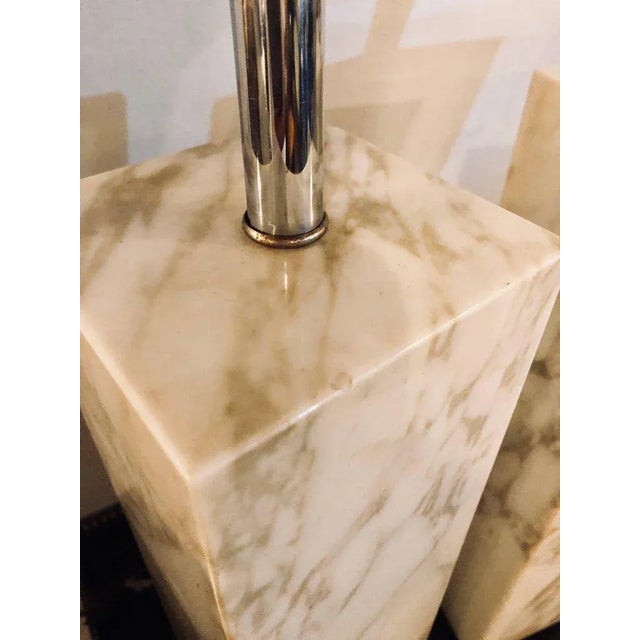 T.H. Robsjohn Gibbings Custom Pair of T. H. Robsjohn Gibbings Marble Column Form Table Lamps For Sale - Image 4 of 9