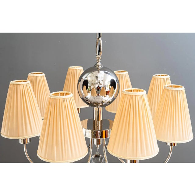 Art Deco Nickel-Plated Chandelier with Fabric Shades, Vienna, 1920s For Sale - Image 3 of 18